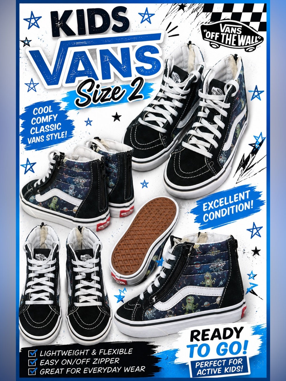 Vans Black and Galaxy Print Kids High-Top Sneakers